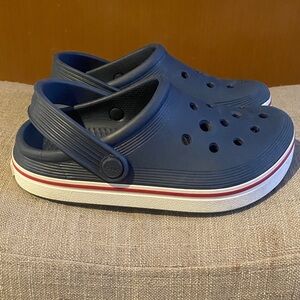 CROCS Kids Navy Water Shoes with Red and White Accents
